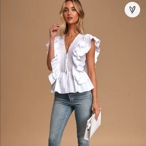In A Ruffle White Ruffled Hook and Eye Top